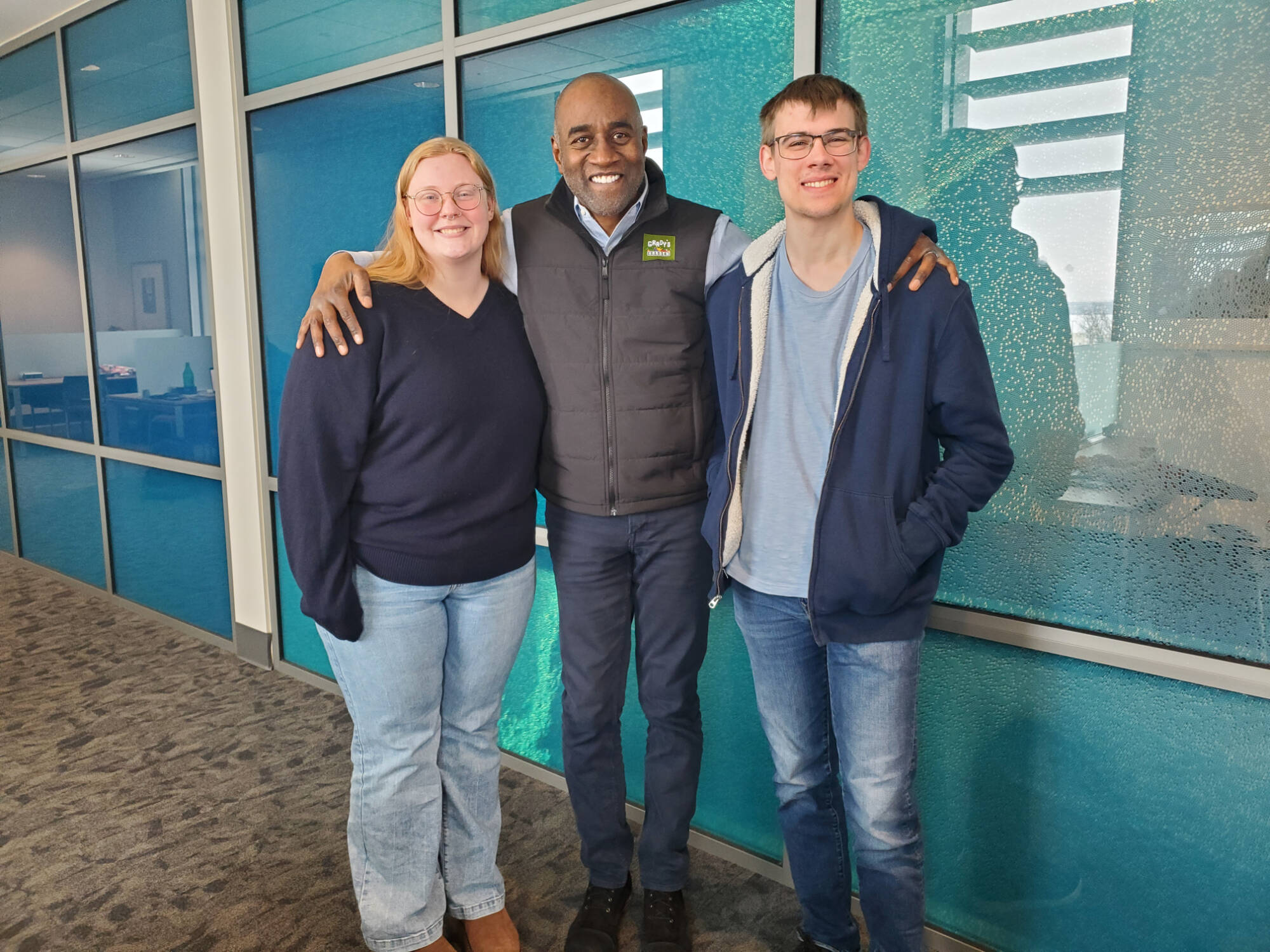 Client Michael of Grady's Garden  with student consultants Liliana and Alex